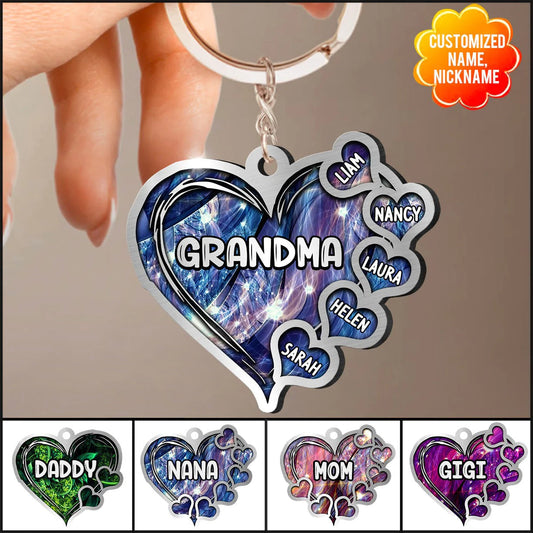 Personalized Family Keychan Grandma Mom Heart Kid Keychain Gift For Grandma Mother Day Gift KO0200