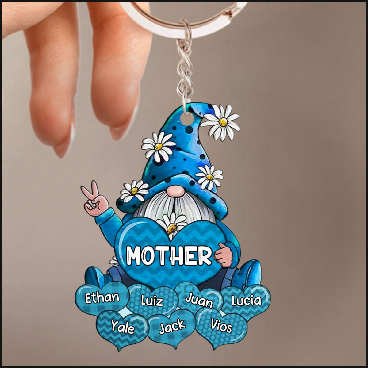 Colorful Grandma Mom Gnome Love Sweet Heart Keychain Custom Keychain For Mother Grandma Keychain KO0199