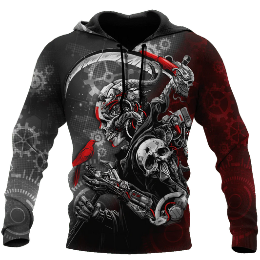 Skull Grim Reaper Robot Mechanic Cyber Hoodie 3D All Over Print Death Skull Hoodies SO0474