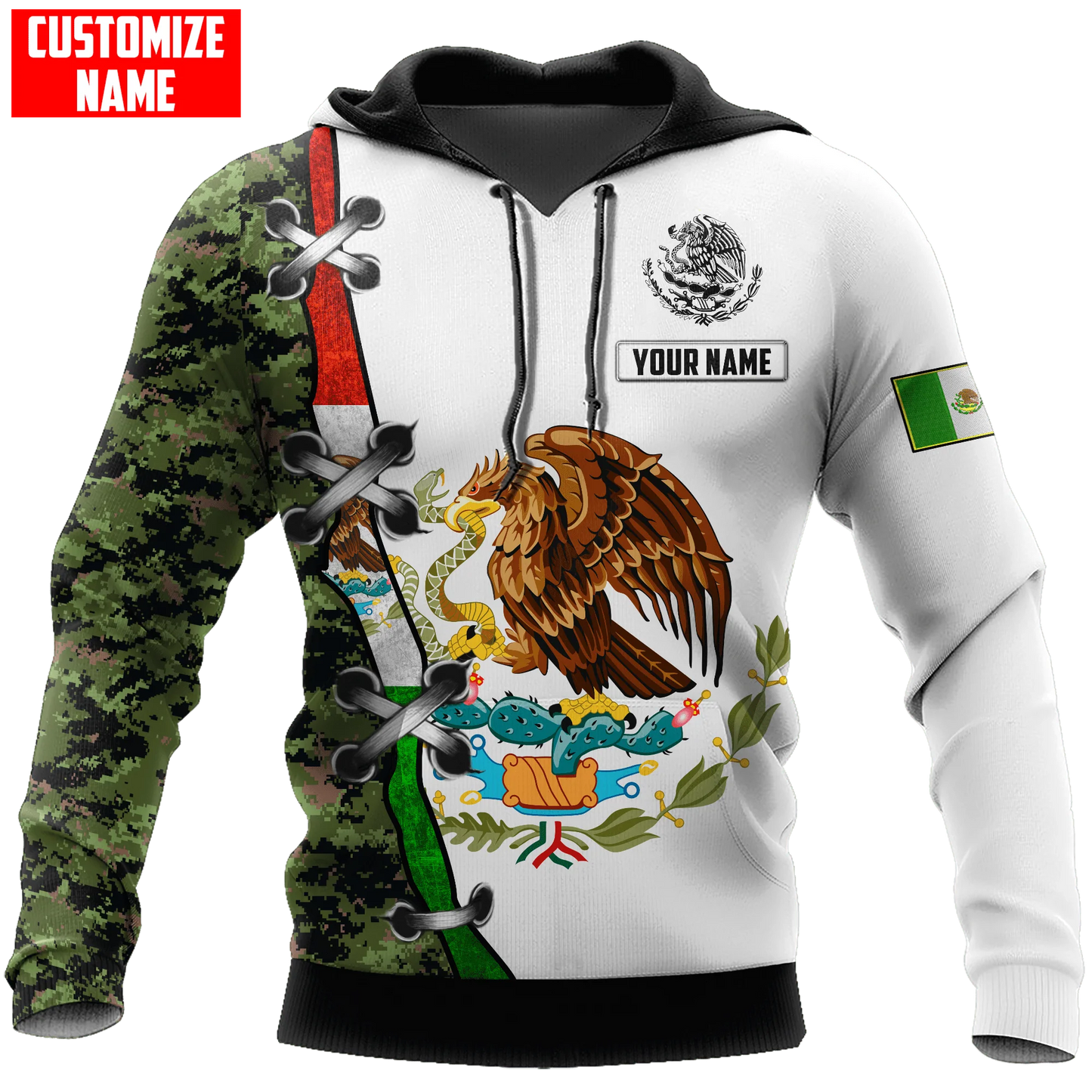 Custom Name Mexico Hoodie Leather Pattern Snake Eagle Mexican Hoodies SO0470