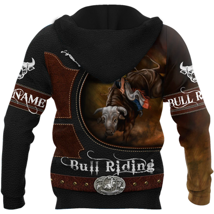 Custom Name Bull Riding Hoodie, Bull Riding Clothing Leather Pattern, Bull Riding Lover Gifts, Brown Hoodies SO0445