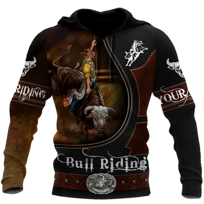 Custom Name Bull Riding Hoodie, Bull Riding Clothing Leather Pattern, Bull Riding Lover Gifts, Brown Hoodies SO0445