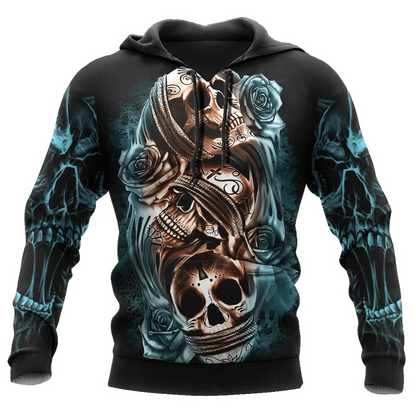 Rose Skull Smoke Hoodie, 3D Full Printed Hoodie With Skull Rose, Skull Hoodies SO0475