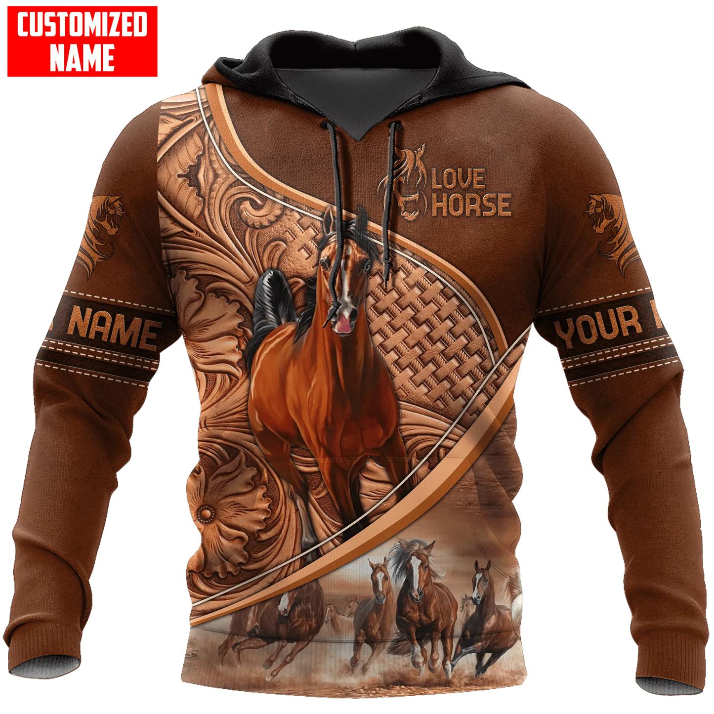 Personalized Brown Hoodie With Horse, Sublimation Racing Horse On Hoodie For Men And Women SO0480