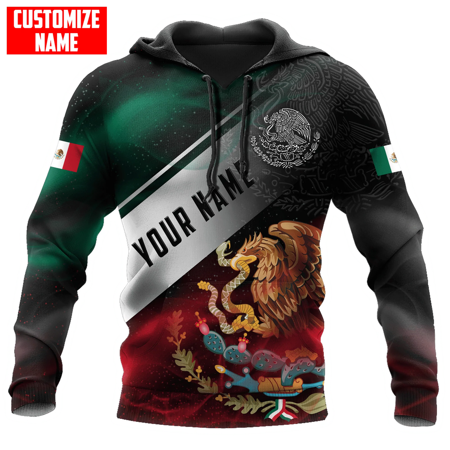 Personalized 3D All Over Print Mexico Hoodie, Eagle Snake On Mexican Hoodie, Mexican Hoodie SO0468