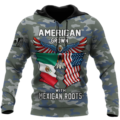 Personalized American Grown With Mexican Roots Hoodie, American Mexico Hoodie 3D Full Print SO0419