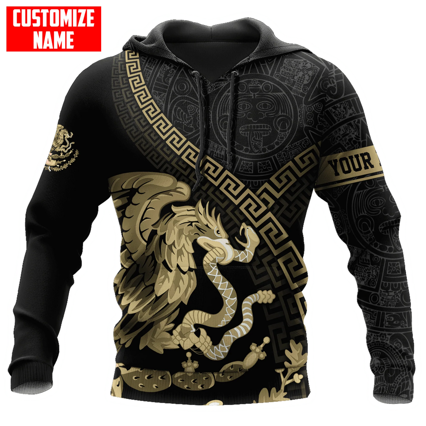 Customized With Name 3D Mexican Hoodie, Mexican Eagle Snake On Hoodies, Mexico Hoodie SO0469