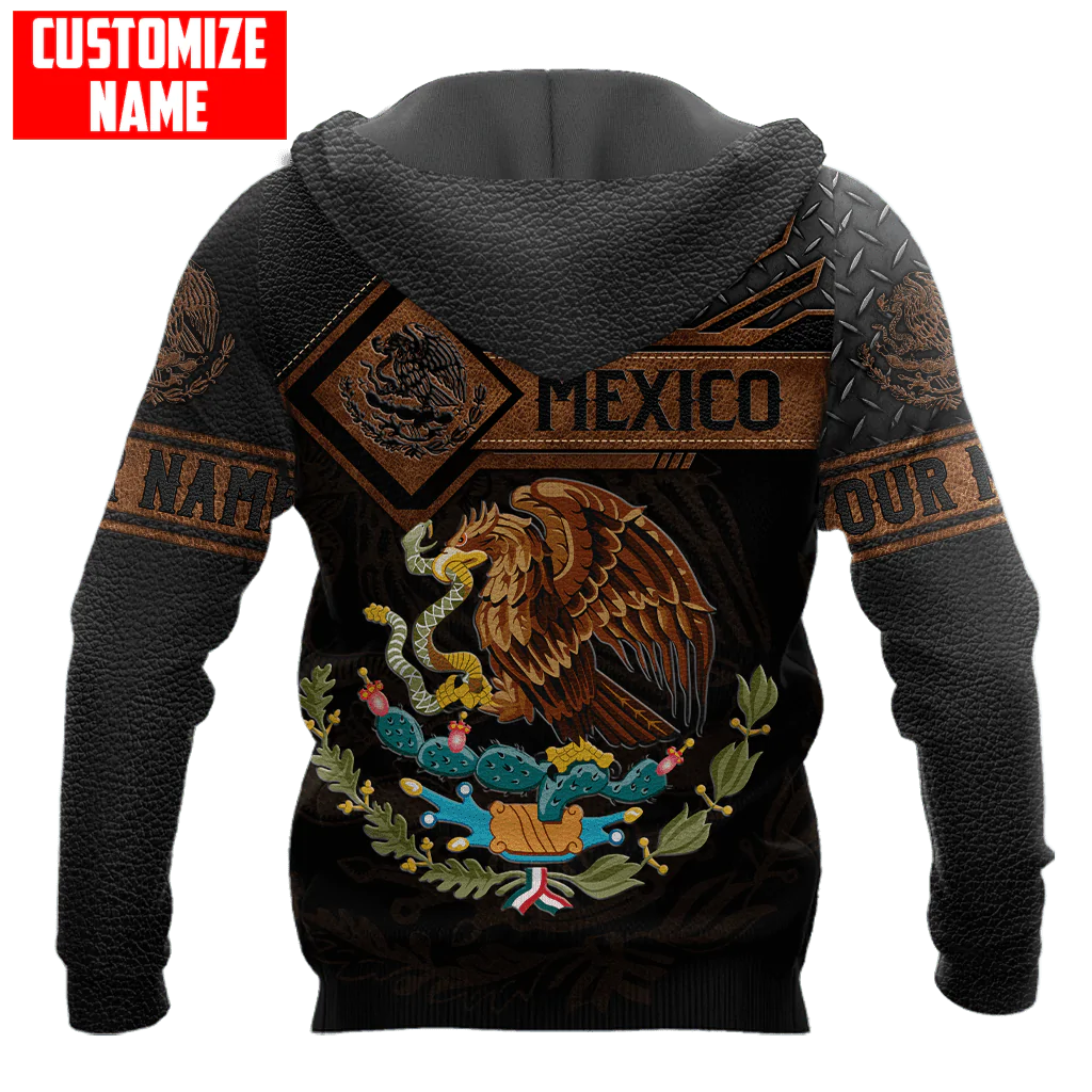 Custom Name Mexico Hoodie Leather Pattern Snake Eagle Mexican Hoodies SO0470