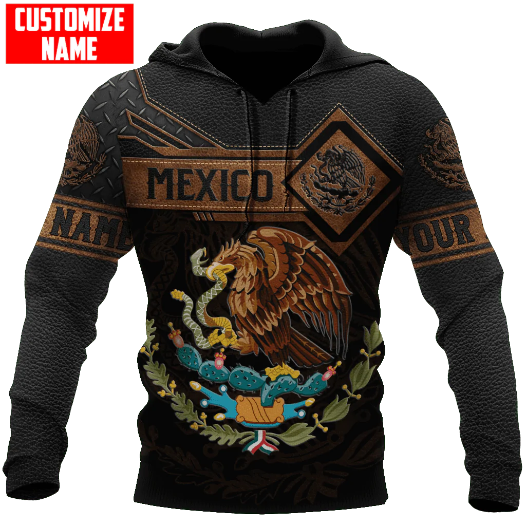 Custom Name Mexico Hoodie Leather Pattern Snake Eagle Mexican Hoodies SO0470