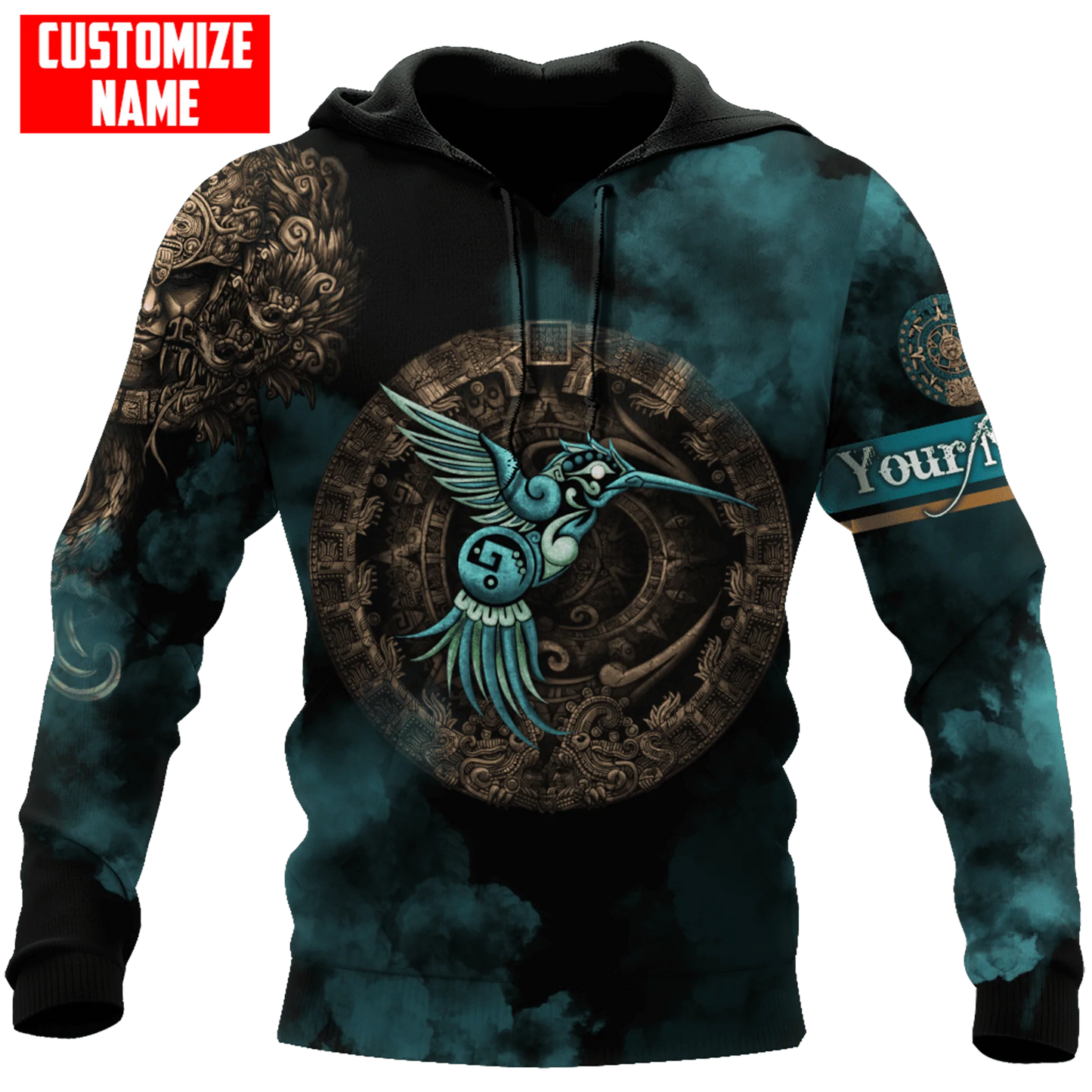 Personalized Mexico Aztec Blue Humingbird Unisex Hoodie, 3D Aztec Mexican Hoodie, Aztec Gift SO0443