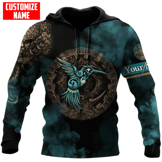 Personalized Mexico Aztec Blue Humingbird Unisex Hoodie, 3D Aztec Mexican Hoodie, Aztec Gift SO0443