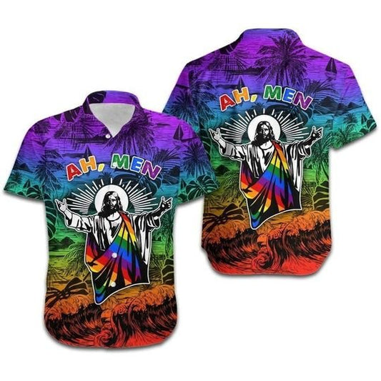 Ah Men Funny Jesus Lgbt Pride Aloha Hawaiian Shirts For Men and Women HO1444