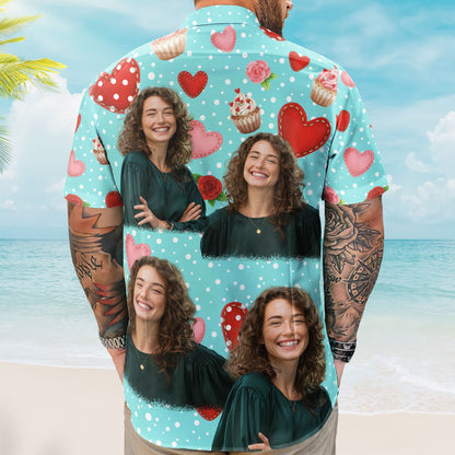 All You Need Is Love With Cupcake And Flowers - Custom Photo Hawaiian Shirts HA0127