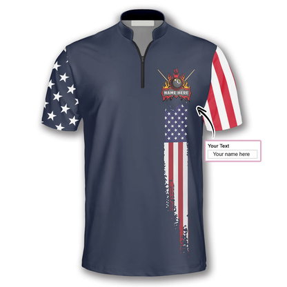 American Flag Navy Custom Billiard Jerseys for Men, Best Gift for Billiard Lover, Flag USA Billiard Shirt SO1039