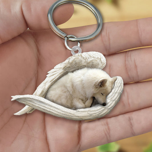 American Eskimo Sleeping Angel Acrylic Keychain Dog Sleeping keychain KO0241