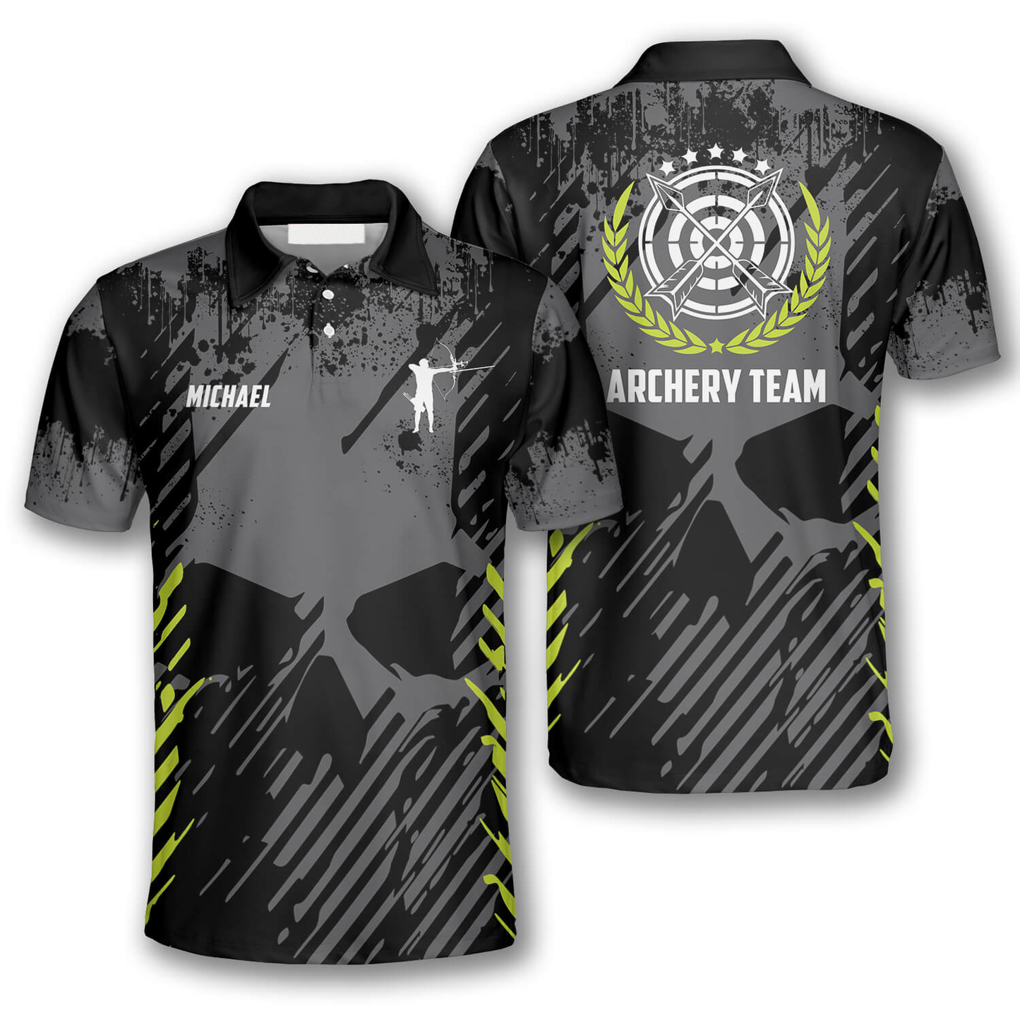 Grey Skull Grunge Style Custom Archery Shirts for Men, Skull Shirt, Archery Shirt AO0064