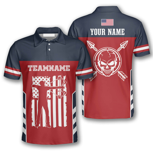 Skull Flag Red Navy Custom Archery Shirts for Men, Skull Shirt, Archery Skull Shirt AO0054