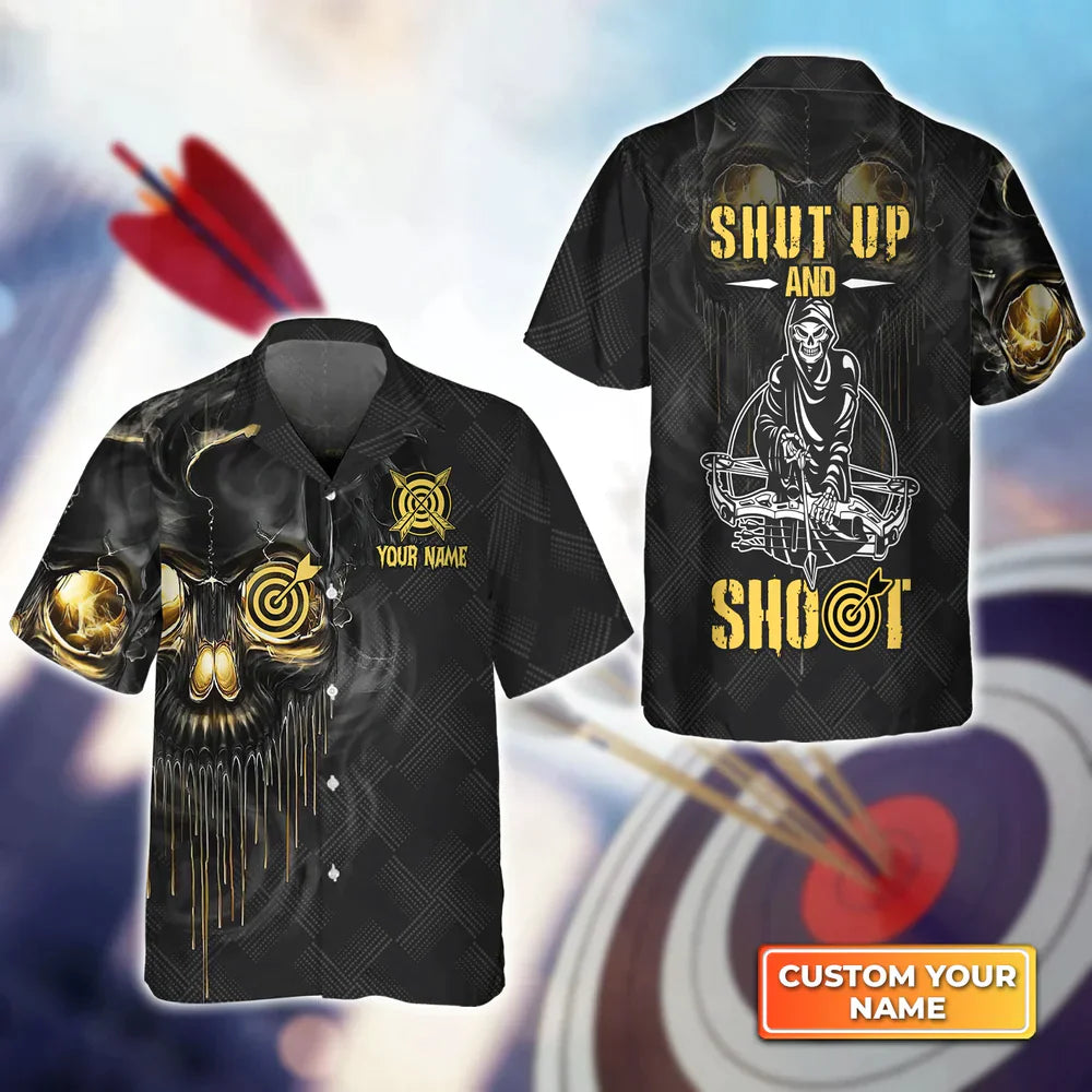 Tendpinss Archery Skull Shut Up and Shoot Personalized Name 3D Hawaiian Shirt AA0141