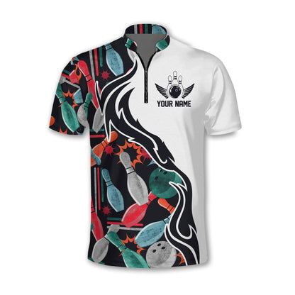 Custom Team White Pattern Colorful Bowling Jersey Shirt For Men, Custom Team Bowling Shirt BM0302