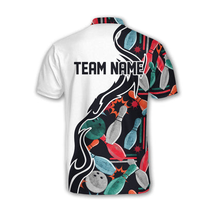 Custom Team White Pattern Colorful Bowling Jersey Shirt For Men, Custom Team Bowling Shirt BM0302