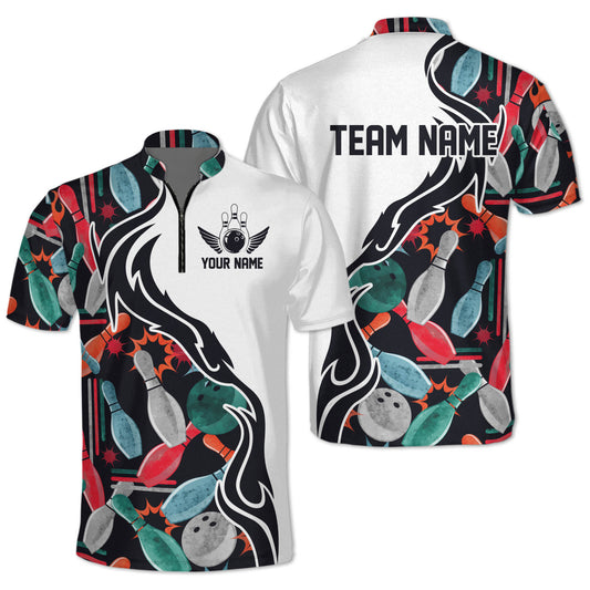 Custom Team White Pattern Colorful Bowling Jersey Shirt For Men, Custom Team Bowling Shirt BM0302