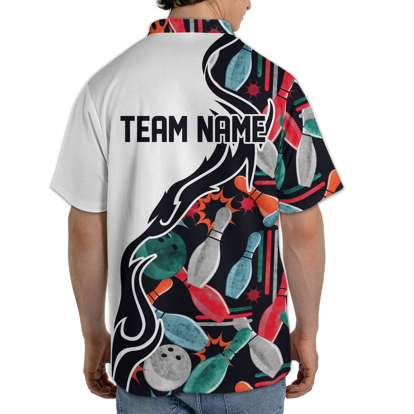 Custom Team White Pattern Colorful Bowling Jersey Shirt For Men, Custom Team Bowling Shirt BM0302