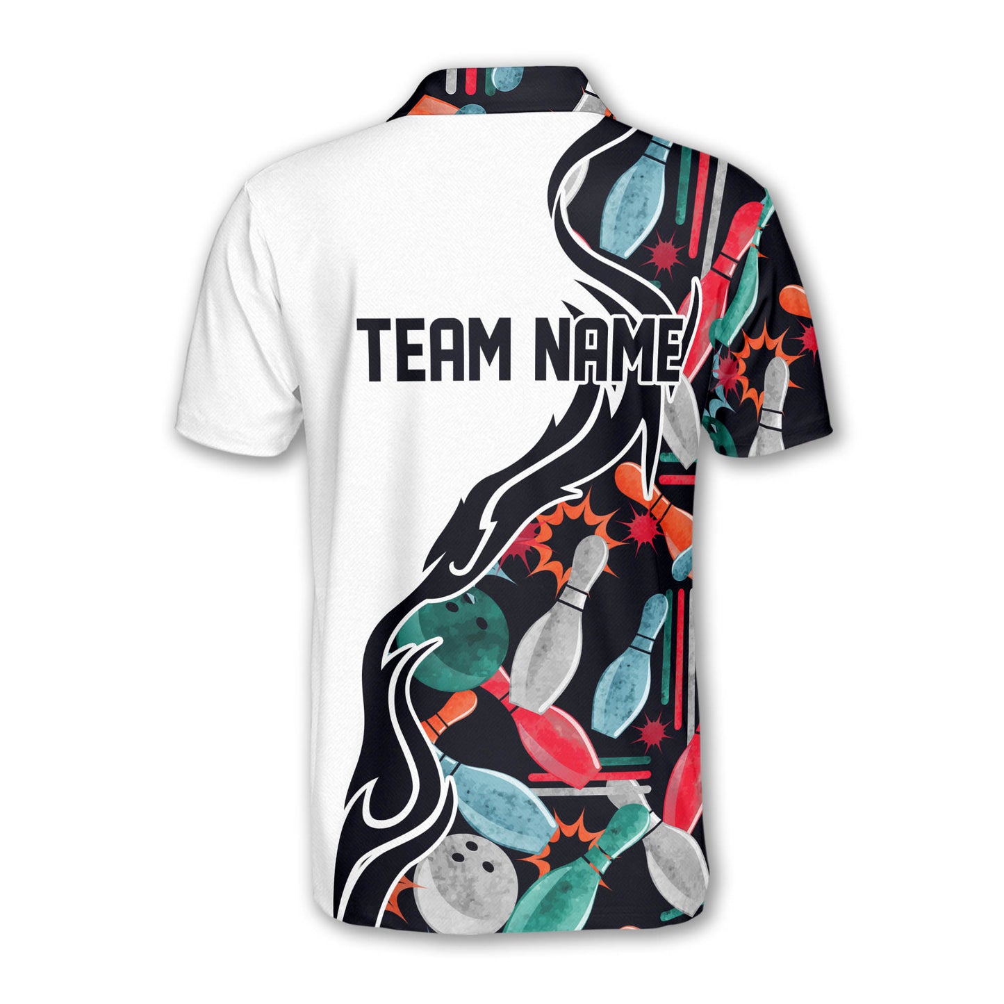 Custom Team White Pattern Colorful Bowling Polo Shirt For Men, Custom Team Bowling Shirt BM0301