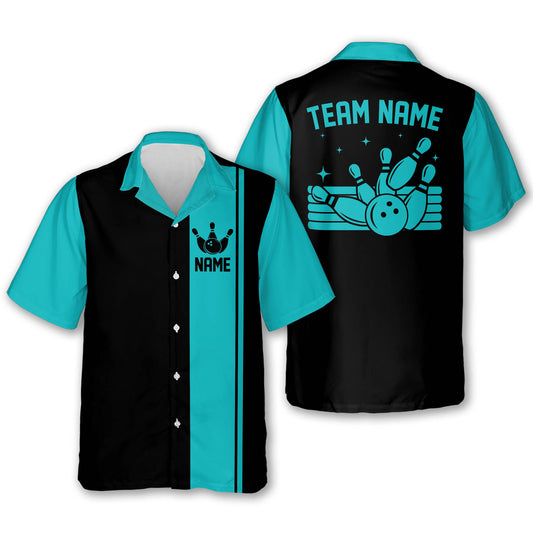 Custom Vintage Bowling Hawaiian Shirt For Men, Custom Team Vintage Black And Teal Bowling Shirt BE0007