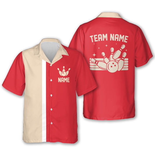 Custom Vintage Bowling Hawaiian Shirt For Men, Custom Team Vintage Red Bowling Shirt BE0010