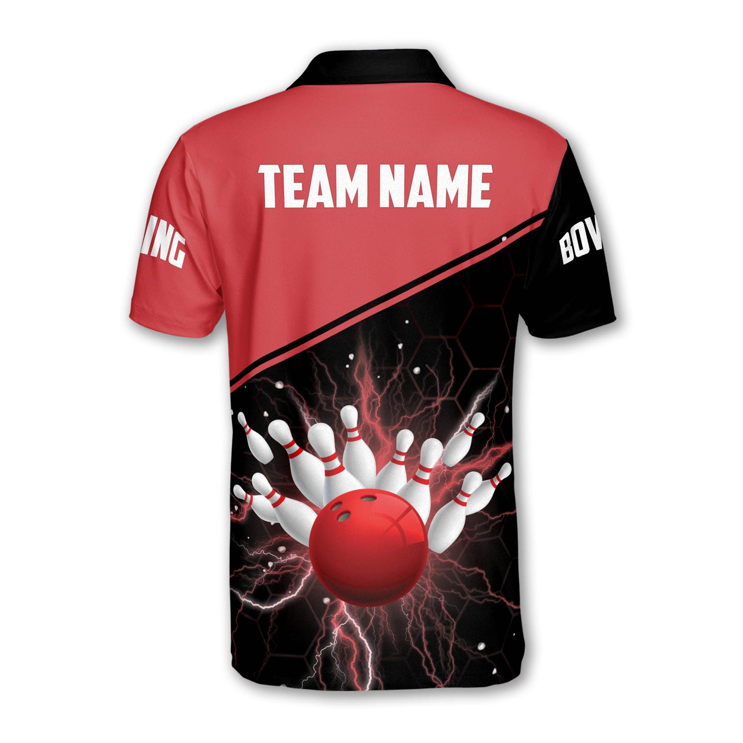 Custom Team Black And Red Bowling Ball And Pins Polo Shirt For Men, Custom Team Bowling Shirt BM0300