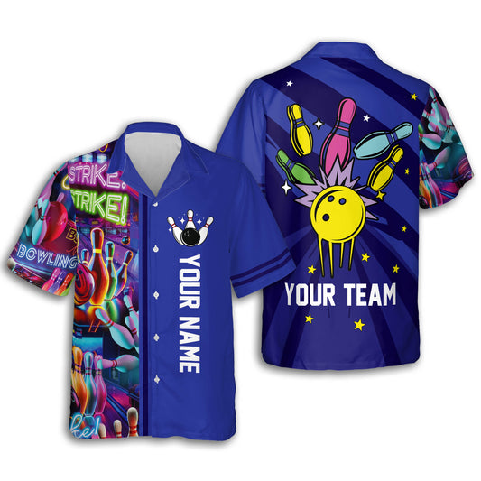 Custom Retro Bowling Hawaiian Shirts For Men, Custom Retro Bowling Team Shirts BE0016