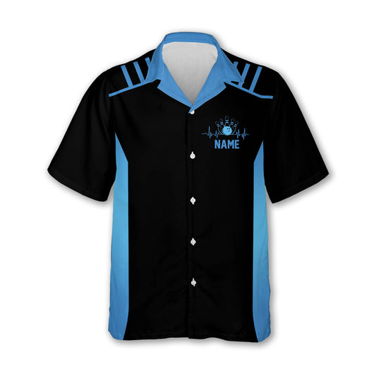 Custom Team Black And Blue Bowling Hawaiian Shirt For Men, Custom Bowling Shirt BE0017