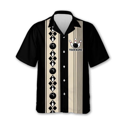 Custom Vintage Black Bowling Hawaiian Shirt For Men, Custom Team Bowling Shirt Vintage BE0020