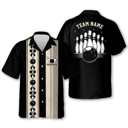 Custom Vintage Black Bowling Hawaiian Shirt For Men, Custom Team Bowling Shirt Vintage BE0020