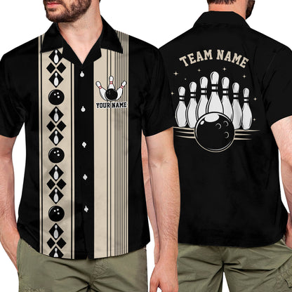 Custom Vintage Black Bowling Hawaiian Shirt For Men, Custom Team Bowling Shirt Vintage BE0020