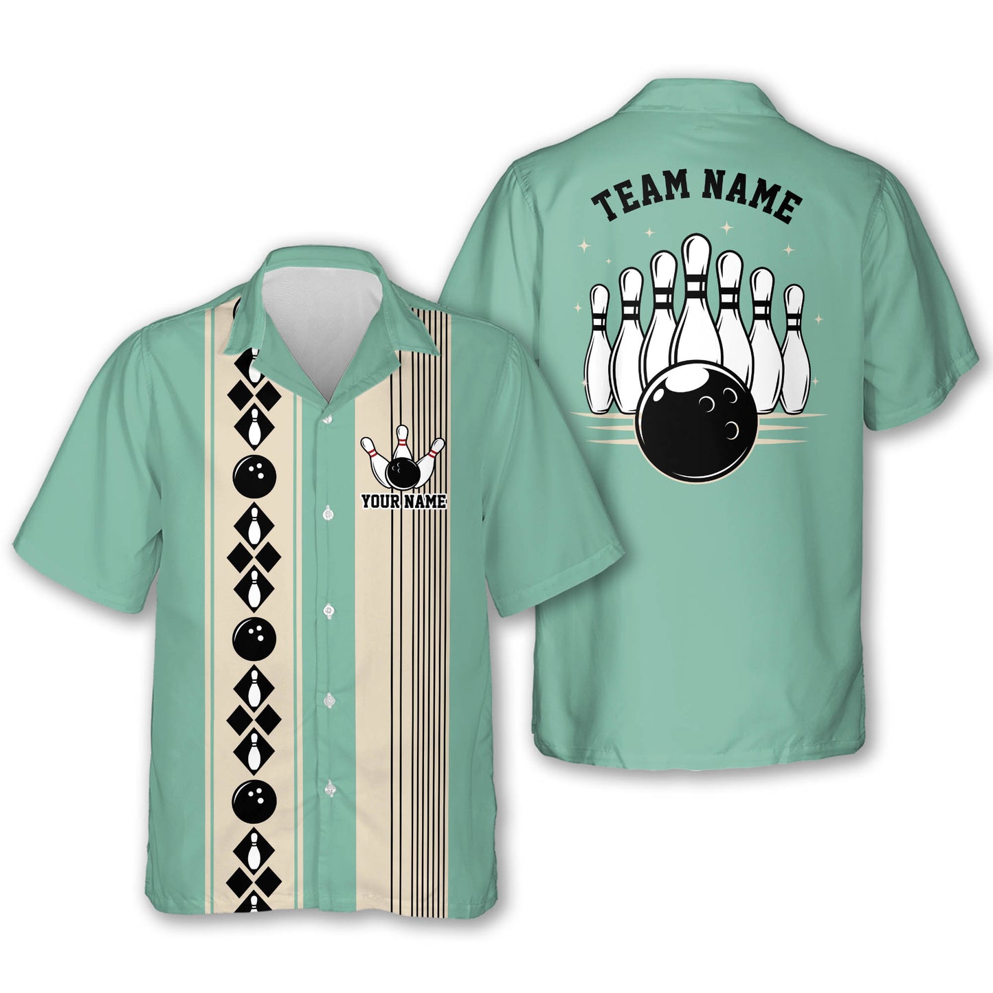 Custom Vintage Black Bowling Hawaiian Shirt For Men, Custom Team Bowling Shirt Vintage BE0020