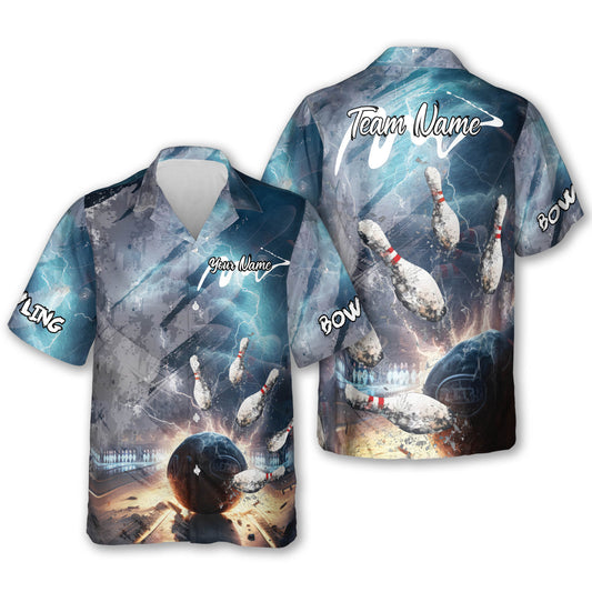 Custom Team Cracked Pin Bowling Hawaiian Shirt For Men, Custom Team Bowling Shirt BE0021