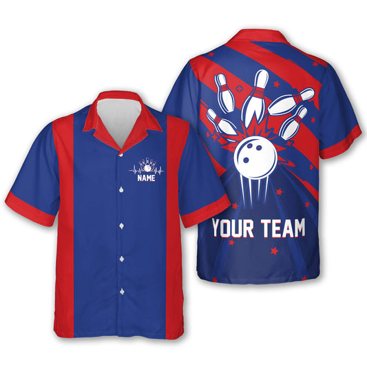 Custom Retro Bowling Hawaiian Shirts For Men, Custom Blue Bowling Team Shirts BE0022