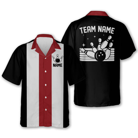 Custom Vintage Black And Red Bowling Hawaiian Shirt For Men, Custom Team Vintage Bowling Shirt BE0025