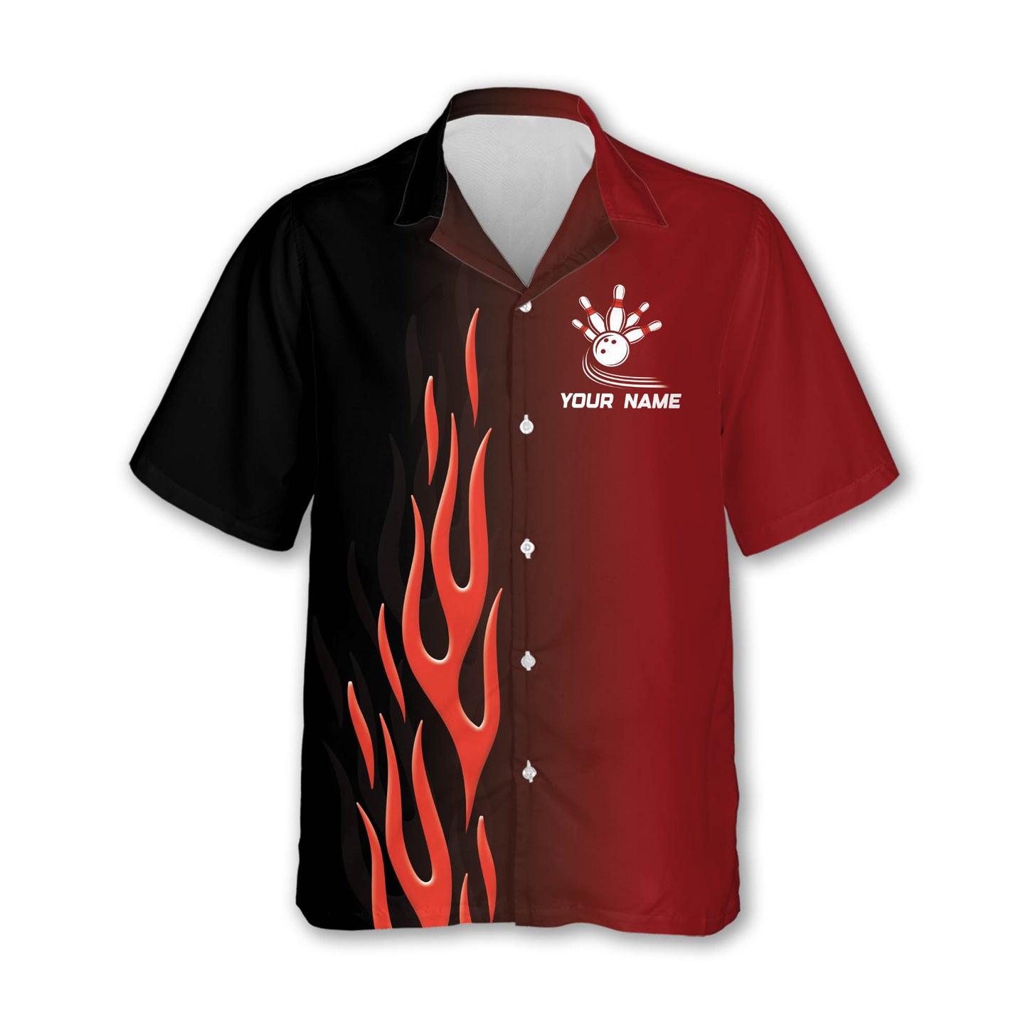 Custom Red Flame Bowling Hawaiian Shirt For Men, Custom Flame Bowling Team Shirts BE0028