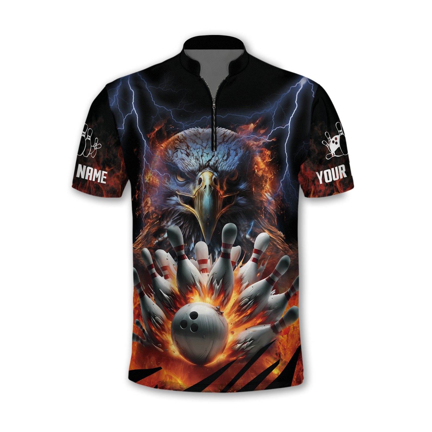 Custom Eagles Bowling Polo Jersey For Men, Custom Flame Eagles Bowling Team Shirts BM0305