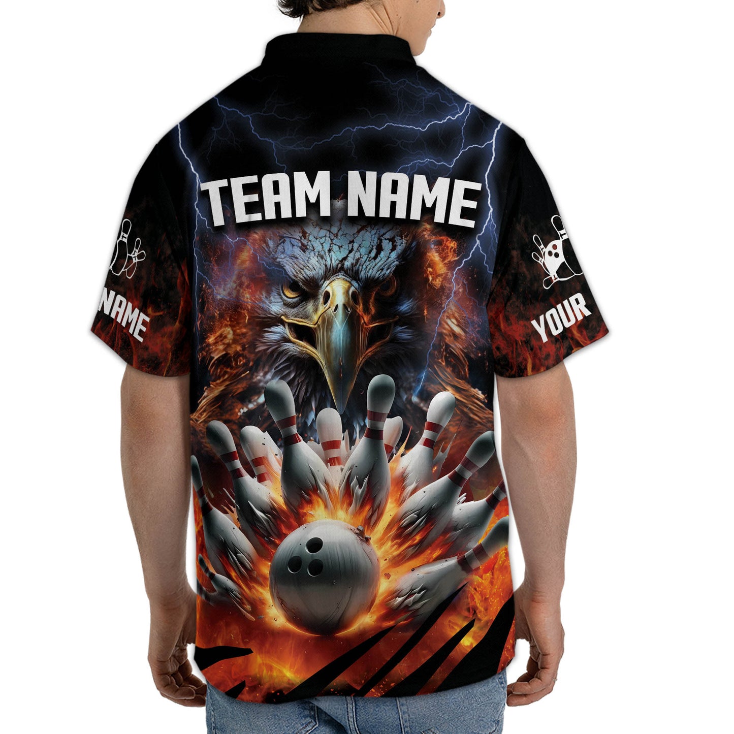 Custom Eagles Bowling Polo Jersey For Men, Custom Flame Eagles Bowling Team Shirts BM0305