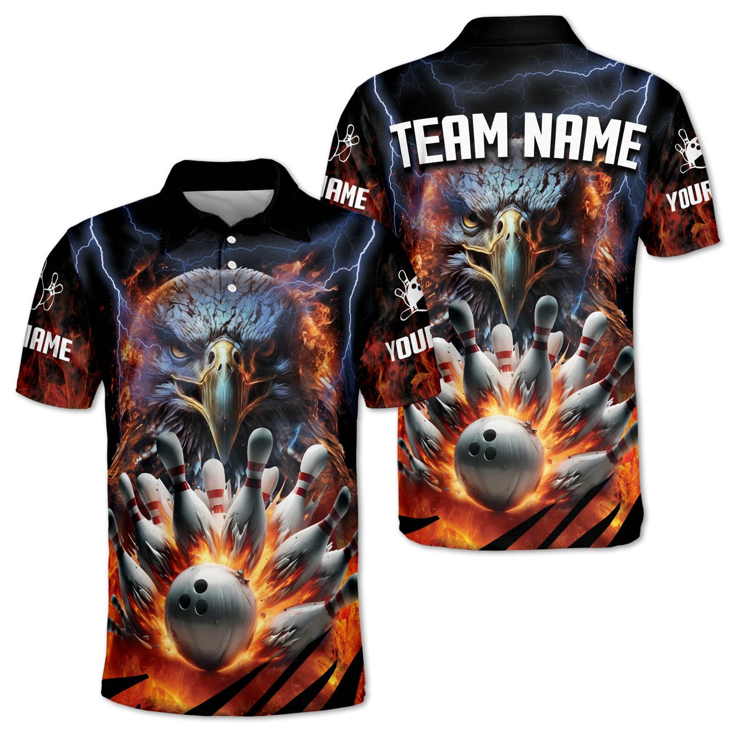 Custom Eagles Bowling Polo Shirt For Men, Custom Flame Eagles Bowling Team Shirts BE0029