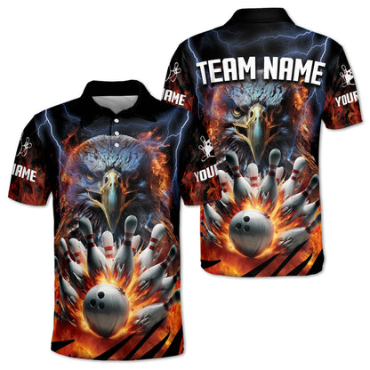 Custom Eagles Bowling Polo Shirt For Men, Custom Flame Eagles Bowling Team Shirts BE0029