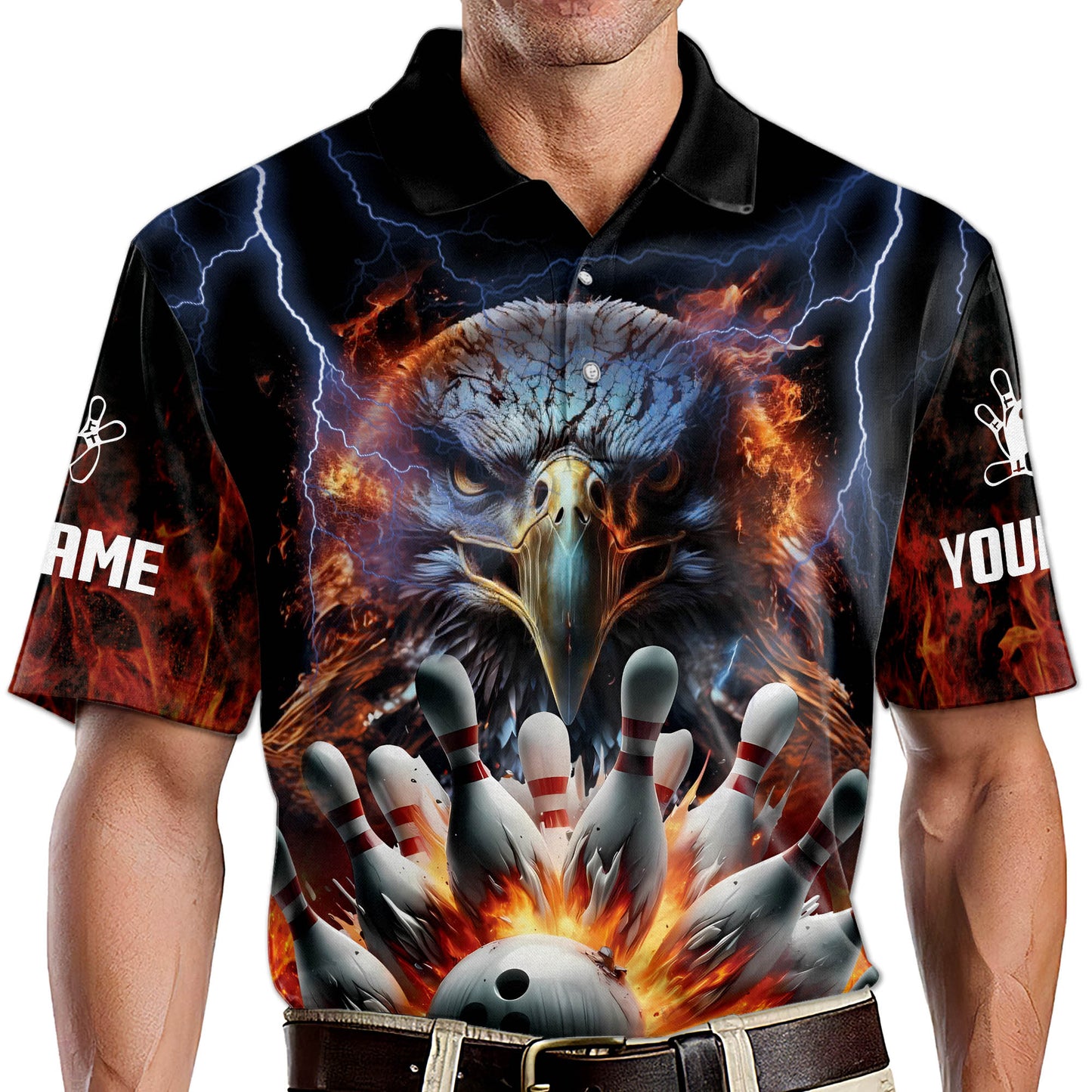 Custom Eagles Bowling Polo Shirt For Men, Custom Flame Eagles Bowling Team Shirts BE0029