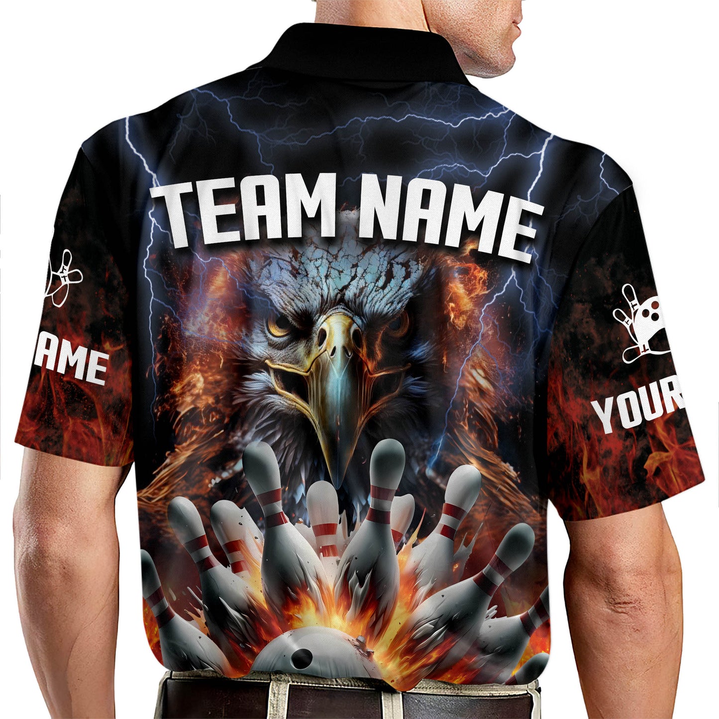 Custom Eagles Bowling Polo Shirt For Men, Custom Flame Eagles Bowling Team Shirts BE0029