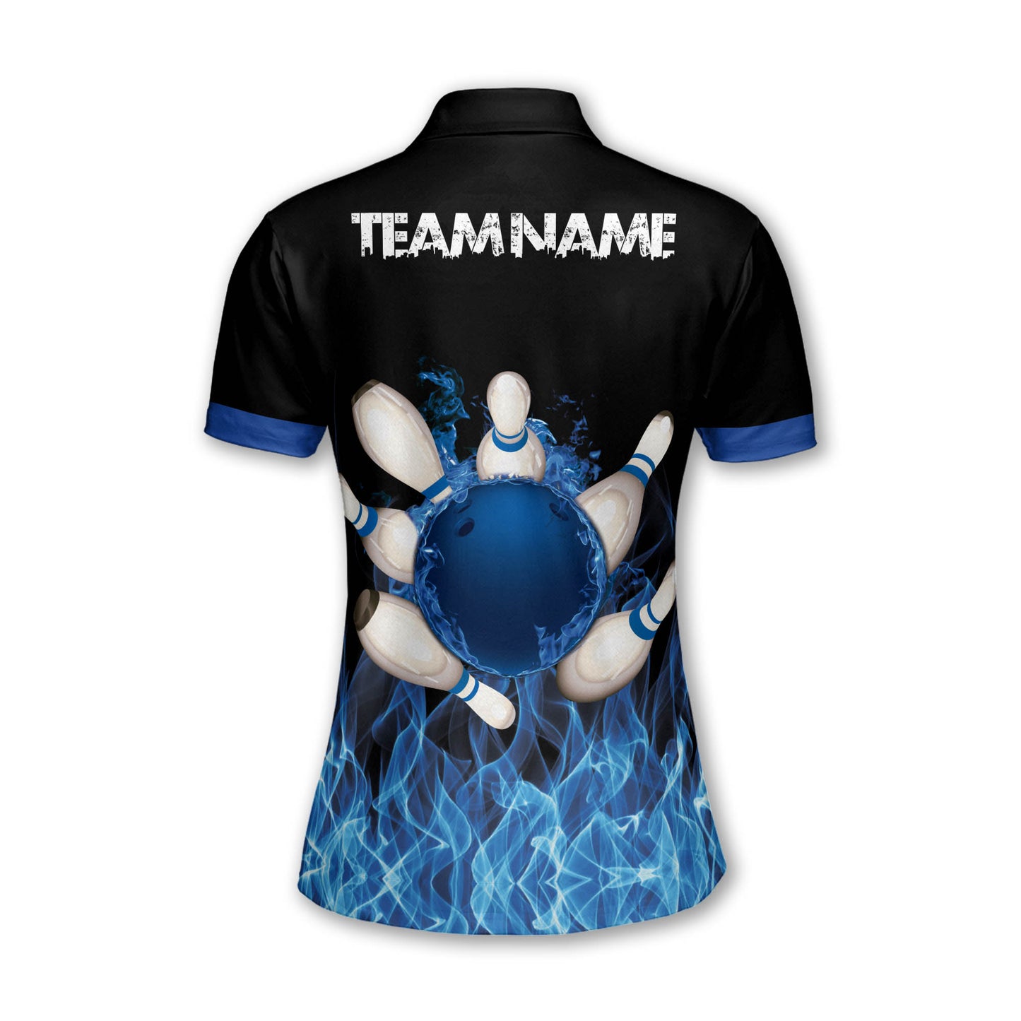 Custom Blue Flame Bowling Polo Shirt For Women, Custom Women's Flame Bowling Team Shirts BW0153