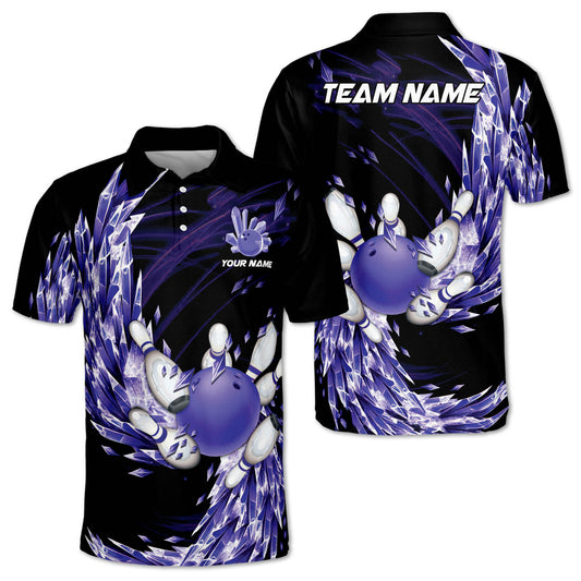 Custom Team Ice Breath Bowling Polo Shirt For Men, Custom Black And Purple Bowling Team Shirts BE0032