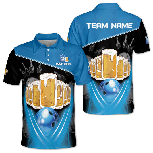 Custom Beer Bowling Polo Shirt For Men, Custom Beer Bowling Team Shirts BE0034