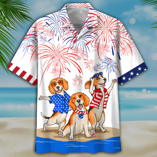 Beagle 4th of july hawaiian shirt- Independence Day hawaiian shirt, USA Patriotic Hawaiian Shirt HO0715